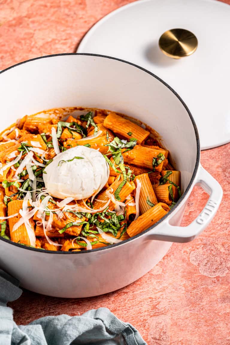Easy Rigatoni Alla Vodka with Burrata and Basil - Leisure Fan Club